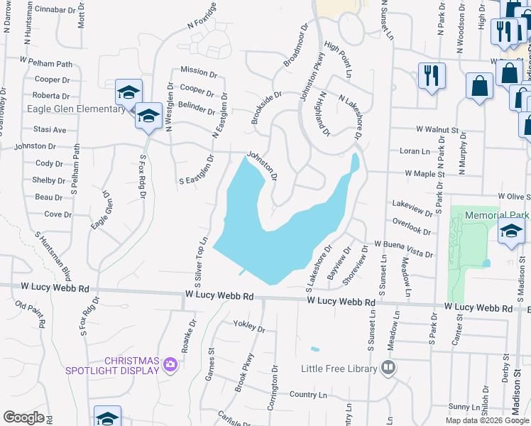 map of restaurants, bars, coffee shops, grocery stores, and more near 1001 Johnston Drive in Raymore