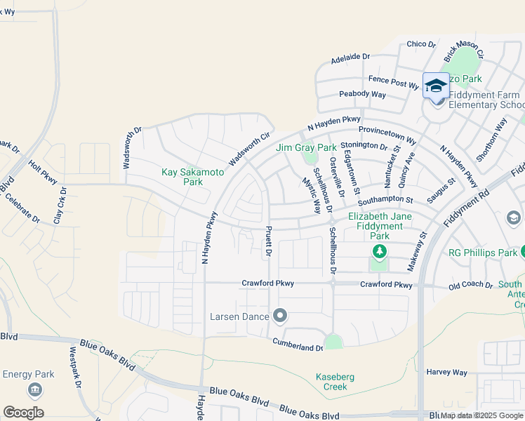 map of restaurants, bars, coffee shops, grocery stores, and more near 3364 Pruett Drive in Roseville