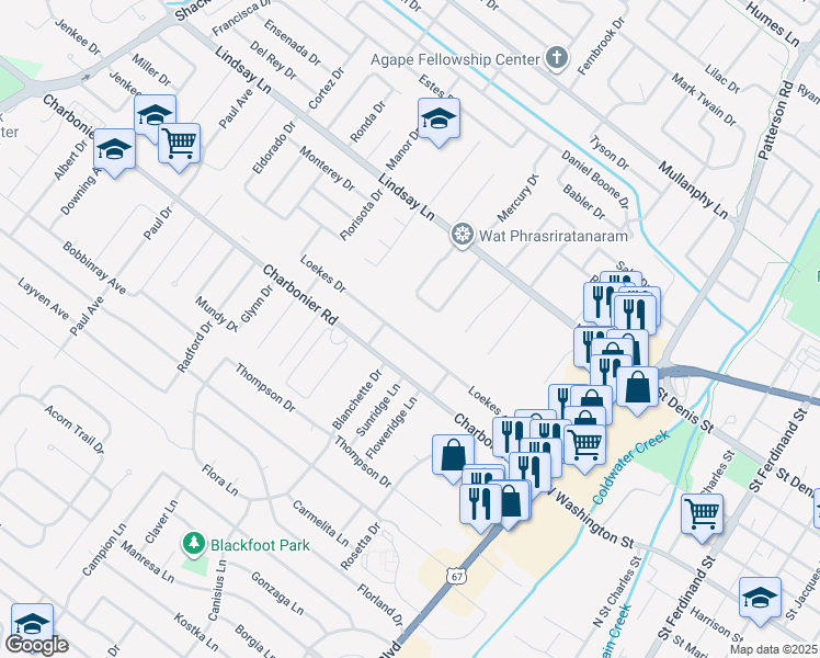 map of restaurants, bars, coffee shops, grocery stores, and more near 880 La Crosse Drive in Florissant
