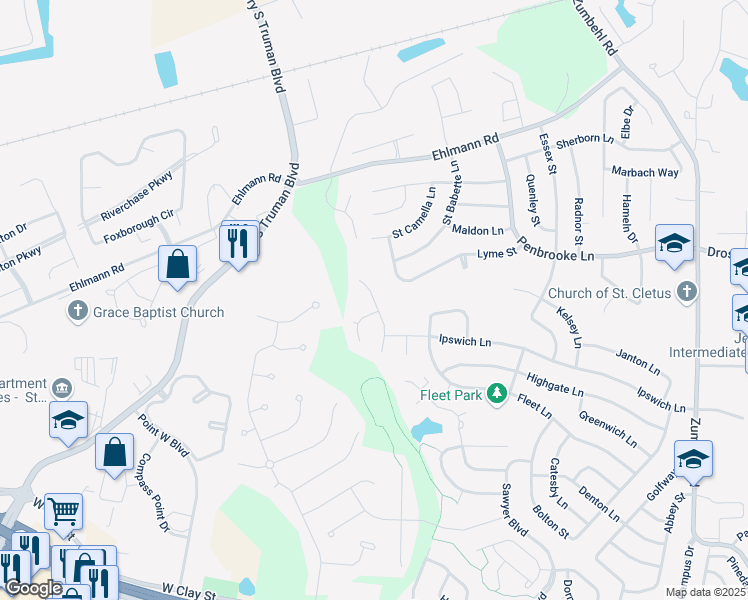 map of restaurants, bars, coffee shops, grocery stores, and more near 3699 Wind Chime Lane in Saint Charles