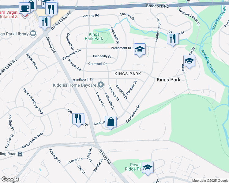 map of restaurants, bars, coffee shops, grocery stores, and more near 5513 Yorkshire Street in Springfield