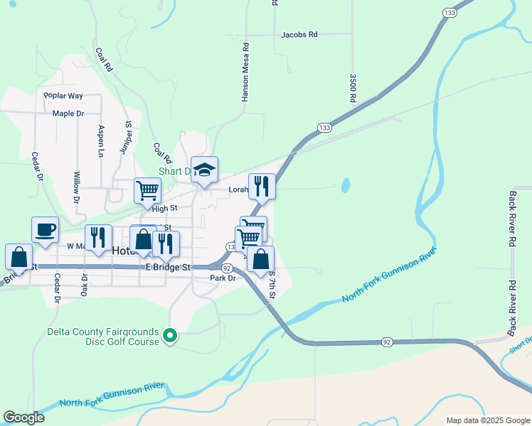map of restaurants, bars, coffee shops, grocery stores, and more near 550 Colorado 133 in Hotchkiss