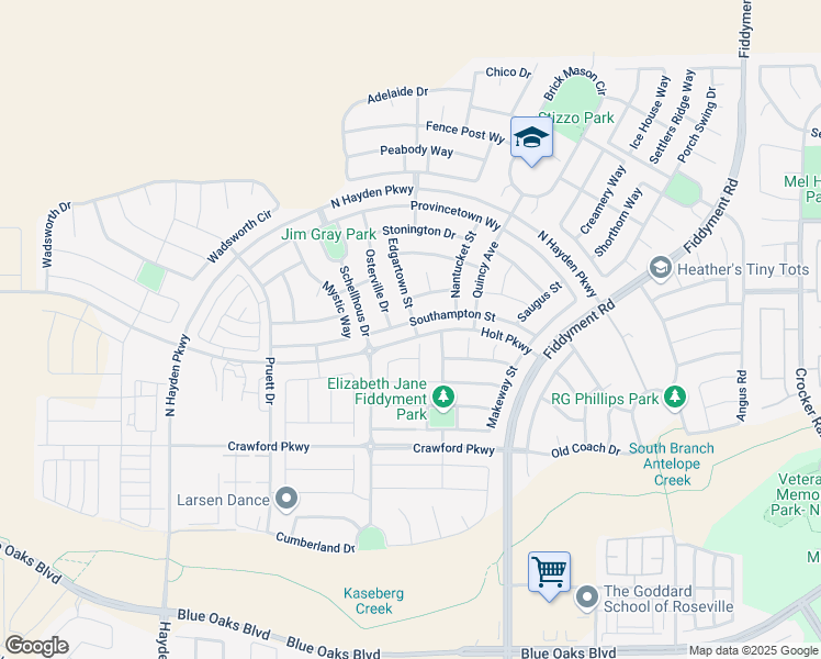 map of restaurants, bars, coffee shops, grocery stores, and more near 4152 Southampton Street in Roseville