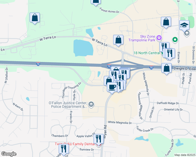 map of restaurants, bars, coffee shops, grocery stores, and more near 921 Prynnwood Lane in O'Fallon