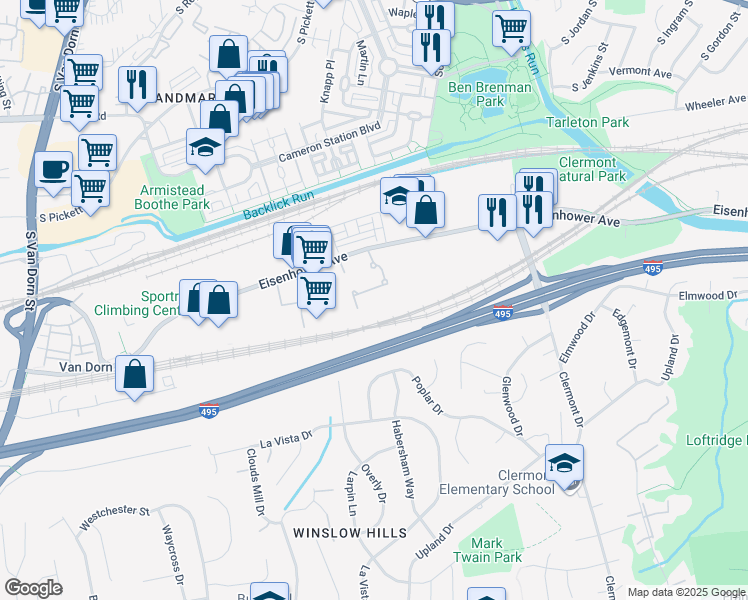 map of restaurants, bars, coffee shops, grocery stores, and more near 4862 Eisenhower Avenue in Alexandria