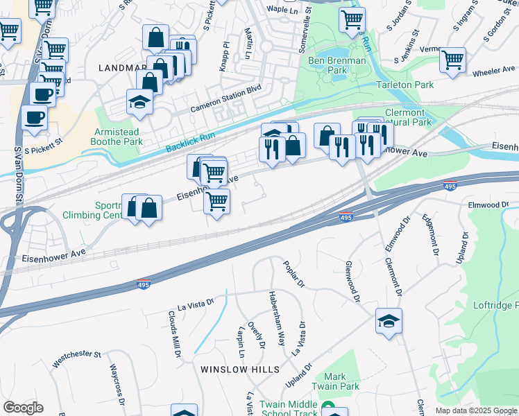 map of restaurants, bars, coffee shops, grocery stores, and more near 4860 Eisenhower Avenue in Alexandria