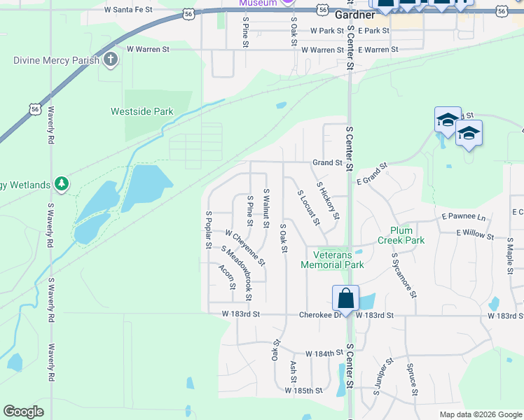 map of restaurants, bars, coffee shops, grocery stores, and more near 581 South Pine Street in Gardner