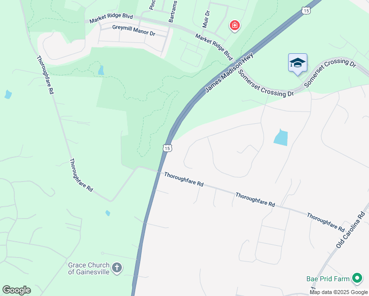 map of restaurants, bars, coffee shops, grocery stores, and more near 15682 Calum Court in Haymarket