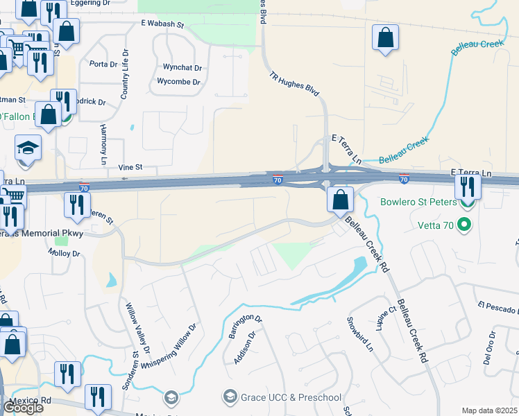 map of restaurants, bars, coffee shops, grocery stores, and more near 120 Biscayne Bay Place in O'Fallon