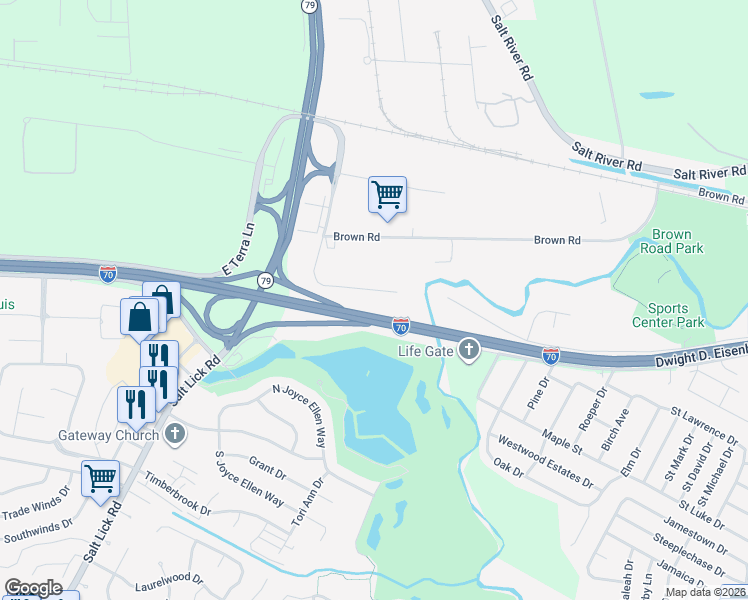 map of restaurants, bars, coffee shops, grocery stores, and more near 412 N Service Rd in St Peters