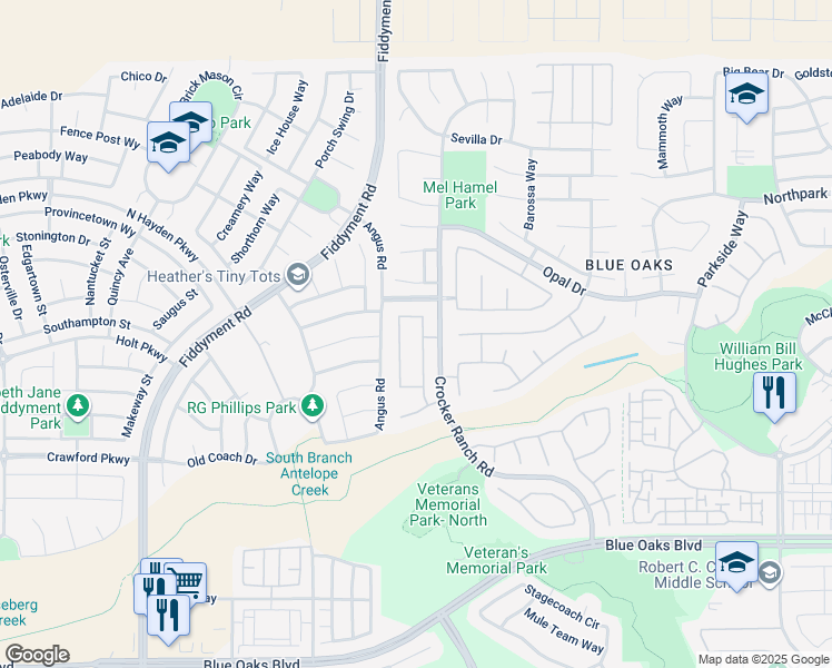 map of restaurants, bars, coffee shops, grocery stores, and more near 1789 Morella Circle in Roseville