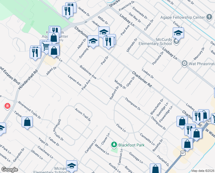 map of restaurants, bars, coffee shops, grocery stores, and more near 1480 Bobbinray Avenue in Florissant