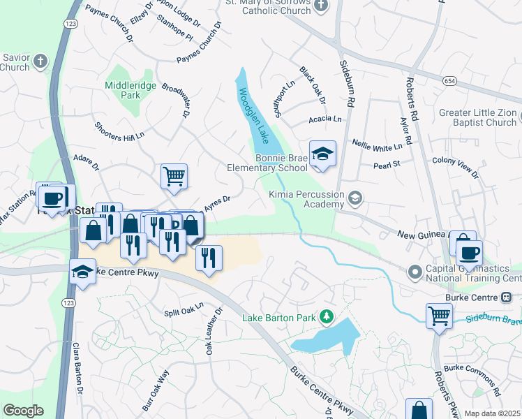 map of restaurants, bars, coffee shops, grocery stores, and more near 10603 Goldeneye Lane in Fairfax