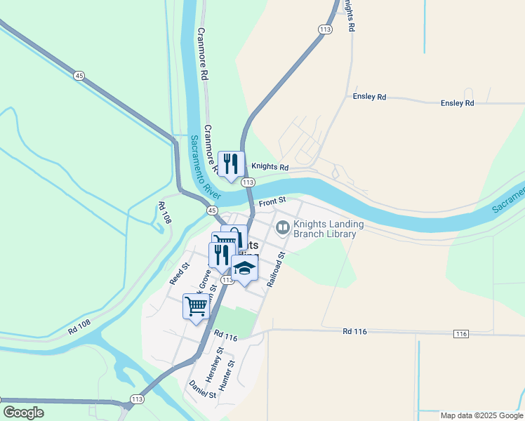 map of restaurants, bars, coffee shops, grocery stores, and more near 9320 Mill Street in Knights Landing