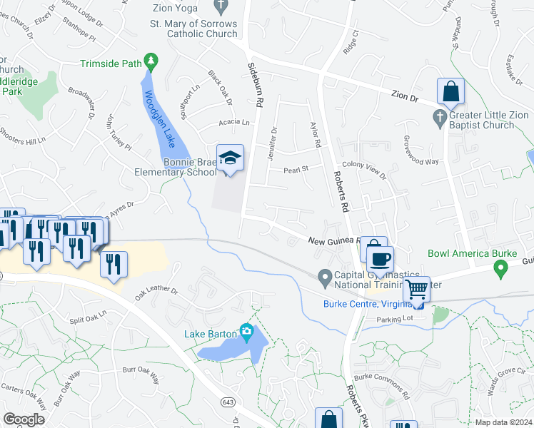 map of restaurants, bars, coffee shops, grocery stores, and more near 10449 Calumet Grove Drive in Fairfax