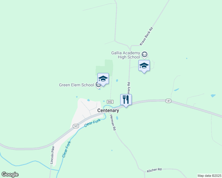 map of restaurants, bars, coffee shops, grocery stores, and more near 113 Centenary Church Road in Gallipolis