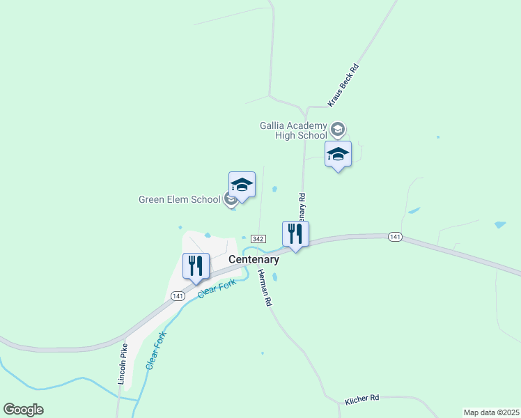 map of restaurants, bars, coffee shops, grocery stores, and more near 113 Centenary Church Road in Gallipolis