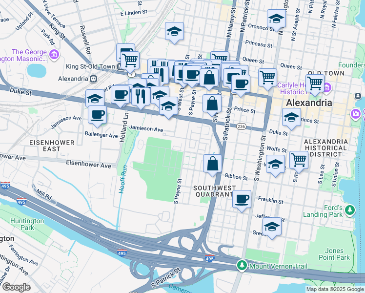map of restaurants, bars, coffee shops, grocery stores, and more near 421 South Payne Street in Alexandria