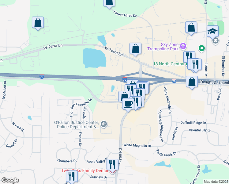 map of restaurants, bars, coffee shops, grocery stores, and more near 921 Prynnwood Lane in O'Fallon