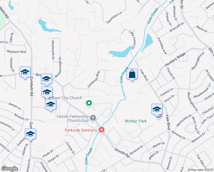 map of restaurants, bars, coffee shops, grocery stores, and more near 160 Huntington Downs in Saint Charles