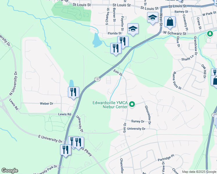 map of restaurants, bars, coffee shops, grocery stores, and more near 811 Lancashire Drive in Edwardsville