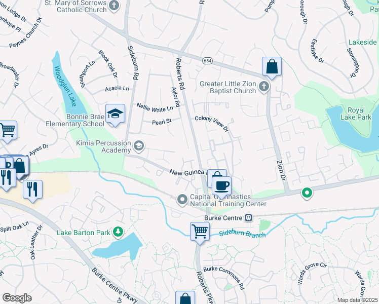 map of restaurants, bars, coffee shops, grocery stores, and more near 5425 Aylor Road in Fairfax