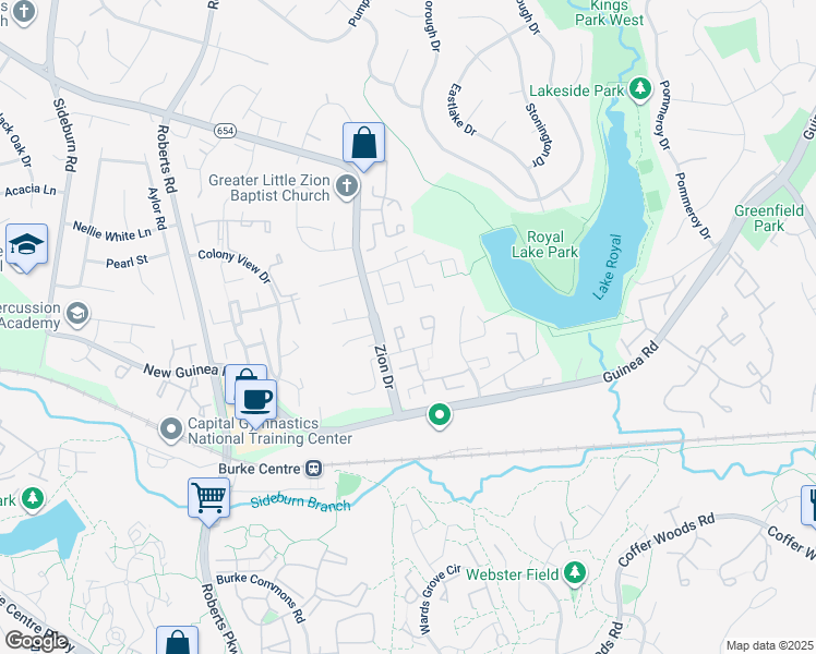 map of restaurants, bars, coffee shops, grocery stores, and more near 5508 La Cross Court in Fairfax