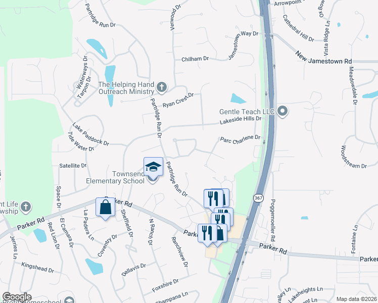 map of restaurants, bars, coffee shops, grocery stores, and more near 6761 Mignon Drive in Florissant