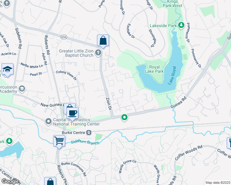 map of restaurants, bars, coffee shops, grocery stores, and more near 5508 La Cross Court in Fairfax