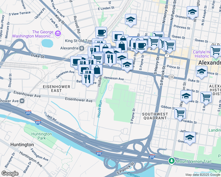 map of restaurants, bars, coffee shops, grocery stores, and more near 1450 Wilkes Street in Alexandria