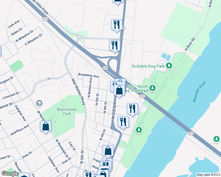 map of restaurants, bars, coffee shops, grocery stores, and more near 302 Barthel Avenue in Saint Charles
