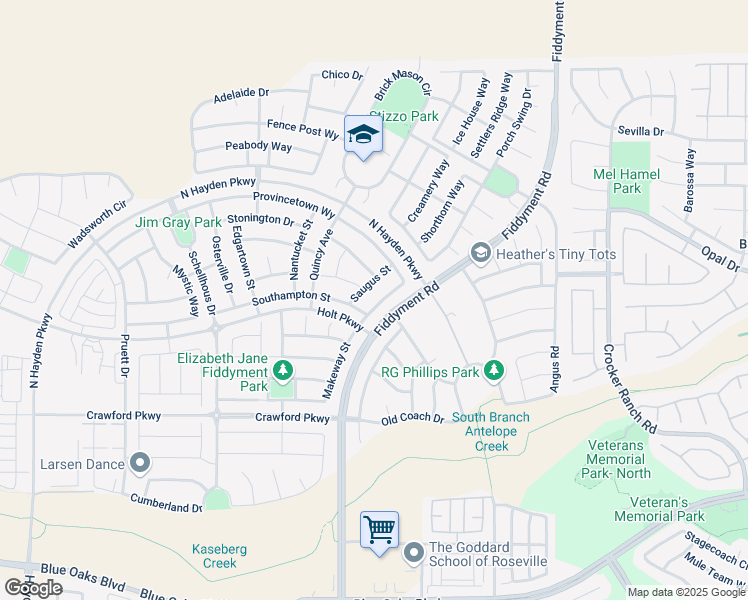 map of restaurants, bars, coffee shops, grocery stores, and more near 5024 Saugus Street in Roseville