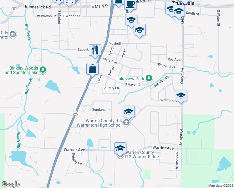 map of restaurants, bars, coffee shops, grocery stores, and more near 21 Country Lane in Warrenton