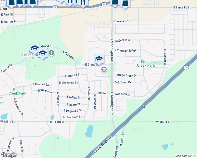 map of restaurants, bars, coffee shops, grocery stores, and more near 780 East Cheyenne Street in Gardner