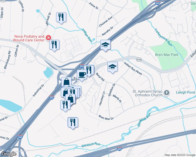 map of restaurants, bars, coffee shops, grocery stores, and more near 6367 Beryl Road in Alexandria