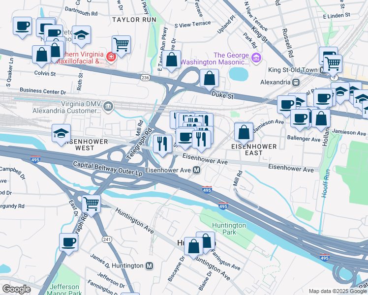 map of restaurants, bars, coffee shops, grocery stores, and more near 101 Independence Avenue Southeast in Washington