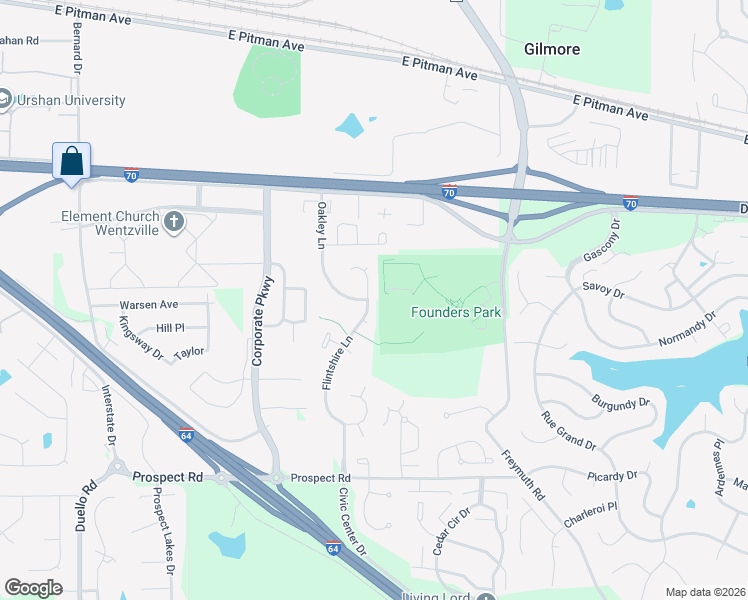 map of restaurants, bars, coffee shops, grocery stores, and more near 1136 Oakley Lane in Lake Saint Louis