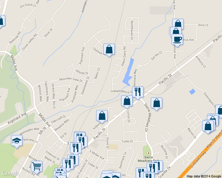 map of restaurants, bars, coffee shops, grocery stores, and more near 4056 Aitken Dairy Road in Rocklin