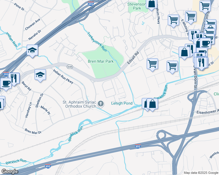 map of restaurants, bars, coffee shops, grocery stores, and more near 6013 Independence Way in Alexandria