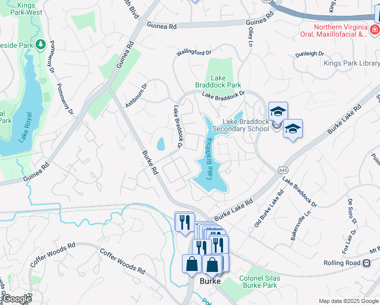 map of restaurants, bars, coffee shops, grocery stores, and more near 5497 Lighthouse Lane in Burke