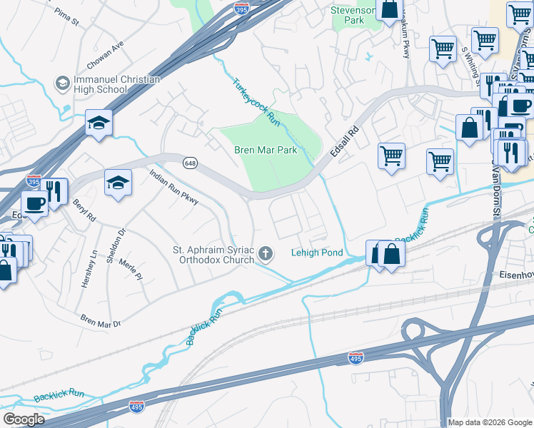 map of restaurants, bars, coffee shops, grocery stores, and more near 5660 Independence Circle in Alexandria