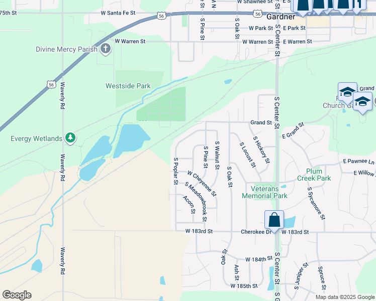map of restaurants, bars, coffee shops, grocery stores, and more near 570 South Meadowbrook Street in Gardner