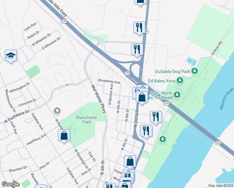 map of restaurants, bars, coffee shops, grocery stores, and more near 5TH Common Court in Saint Charles