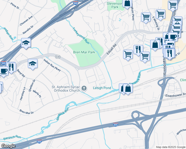map of restaurants, bars, coffee shops, grocery stores, and more near 6021 Independence Way in Alexandria