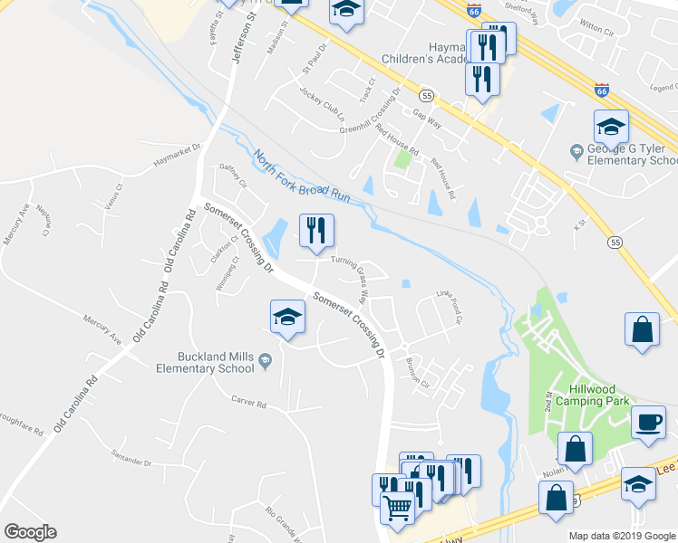 map of restaurants, bars, coffee shops, grocery stores, and more near 7322 Early Marker Court in Gainesville