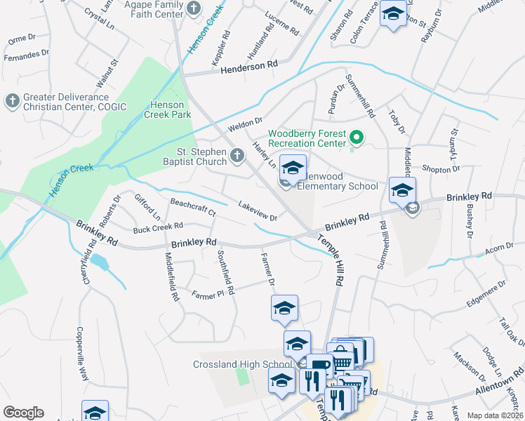map of restaurants, bars, coffee shops, grocery stores, and more near 4400 Lakeview Drive in Temple Hills