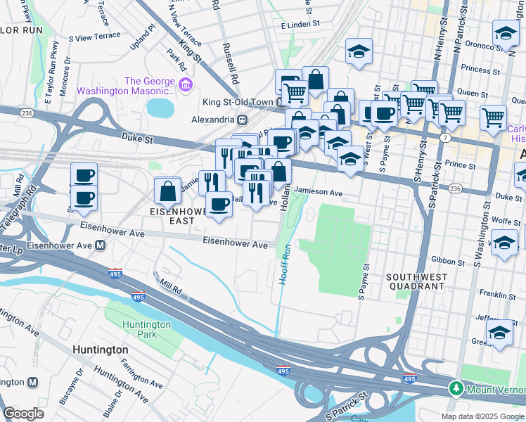 map of restaurants, bars, coffee shops, grocery stores, and more near 520 John Carlyle Street in Alexandria
