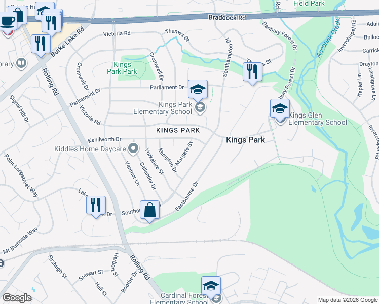 map of restaurants, bars, coffee shops, grocery stores, and more near 5507 Margate Street in Springfield
