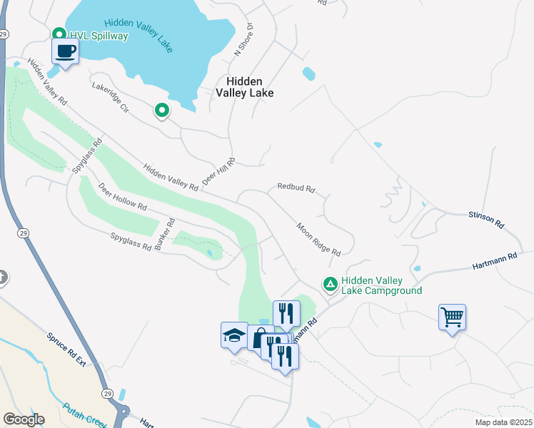 map of restaurants, bars, coffee shops, grocery stores, and more near 18982 Hidden Valley Road in Hidden Valley Lake