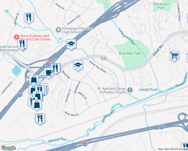 map of restaurants, bars, coffee shops, grocery stores, and more near 5512 Fiske Place in Alexandria